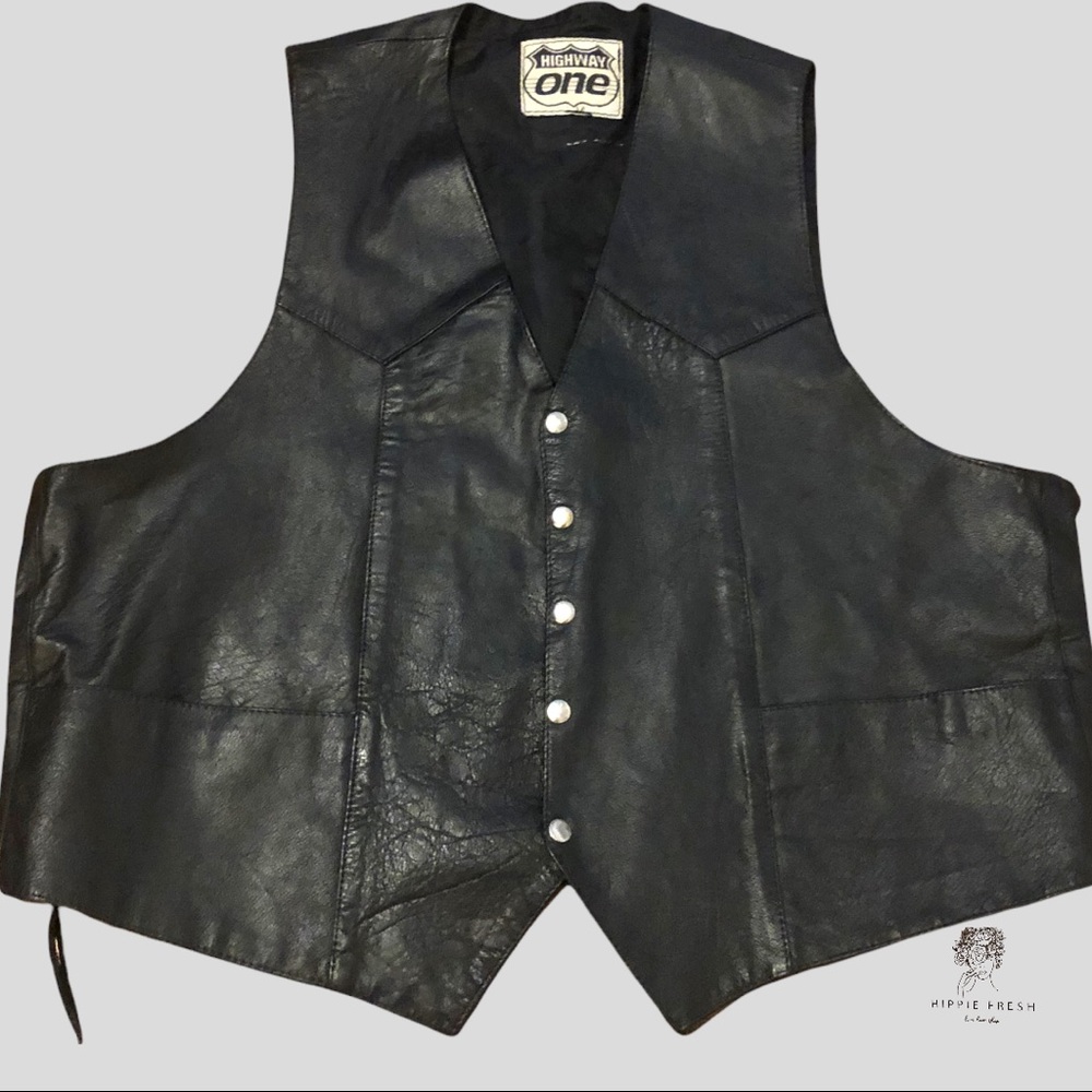 Highway One Men”s Leather Motorcycle Vest XL